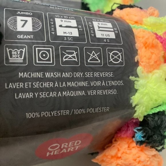 Red Heart Pomp A Doodle Jumbo Yarn Bright Lights Neon Black Pom Pom - Picture 9 of 13